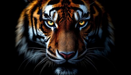 Fototapeta premium Tiger Portrait Staring Intensely with Striking Orange and Black Markings