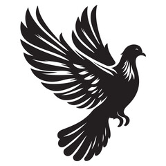 Dove Bird Silhouette Vector Illustration, Solid White Background.