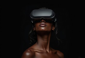 African woman wearing virtual reality headset