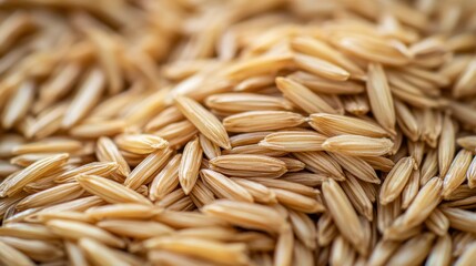 Obraz premium A close-up of dried rice straw spread across the ground, with its intricate texture visible, creating a rustic and organic pattern in soft natural lighting.
