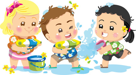 Boy and Girl Joyful Songkran Splash