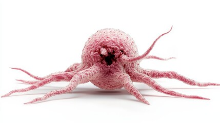 Fototapeta premium Microscopic virus invading biological cell in lab environment hyperrealistic macro view concept