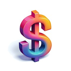 Obraz premium Isometric Depiction of Vibrant 3D Dollar Sign Isolated on White .