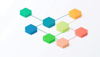 Obraz premium A modern geometric design featuring interconnected hexagonal shapes in vibrant colors on a clean white background.