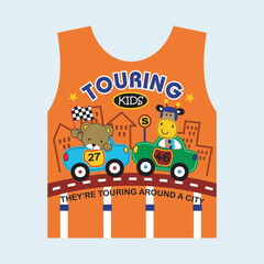 Fototapeta premium Bears and giraffes on tour design cartoon vector illustration