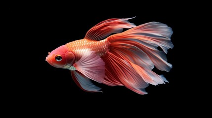 A vibrant goldfish swimming gracefully in a crystal-clear aquarium, its delicate fins flowing beautifully in the water.