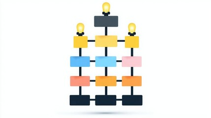 Fototapeta premium A colorful organizational chart representing hierarchical relationships with various colored boxes and figures.