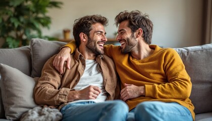 young couple sitting on sofa