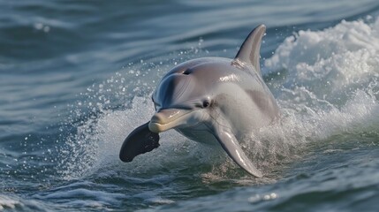 Naklejka premium Playful Gray Dolphin Leaps from Ocean Waves