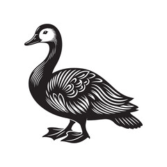 Duck Bird Silhouette Vector Illustration, Solid White Background.