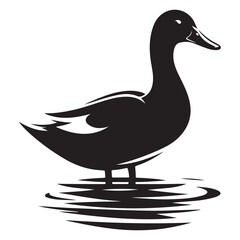 Duck Bird Silhouette Vector Illustration, Solid White Background.
