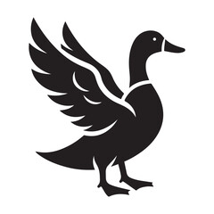 Duck Bird Silhouette Vector Illustration, Solid White Background.
