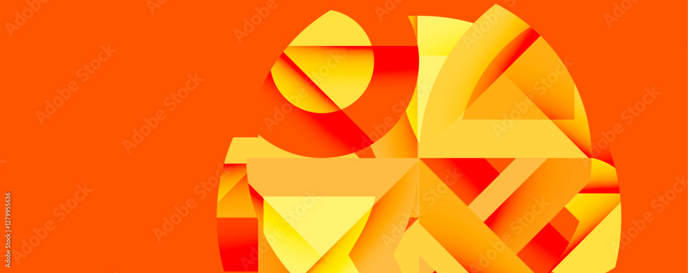 Poster Abstract geometric composition with interlocking circular and angular shapes, featuring smooth gradients and sharp contrasts on a white background