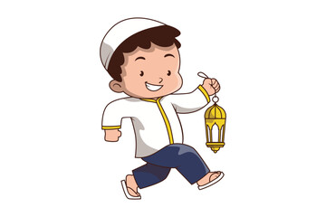 Muslim Kids Character Holding Lantern