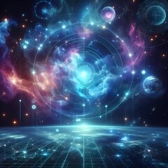 Obraz premium Abstract futuristic diversity holographic galaxy planet background with cosmic scenery 