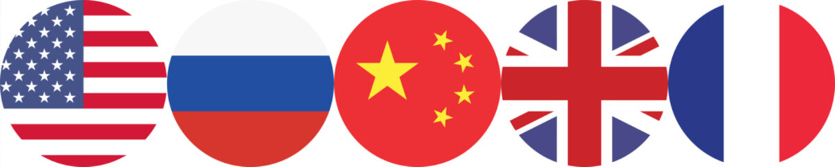 USA, Russia, China, UK and France circle flag logo icon digital vector illustration