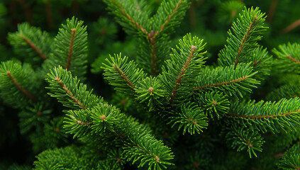 Detailed Close-Up of Conifer Branches Showing Short, Pointed Green Needles in Spiral Arrangement
