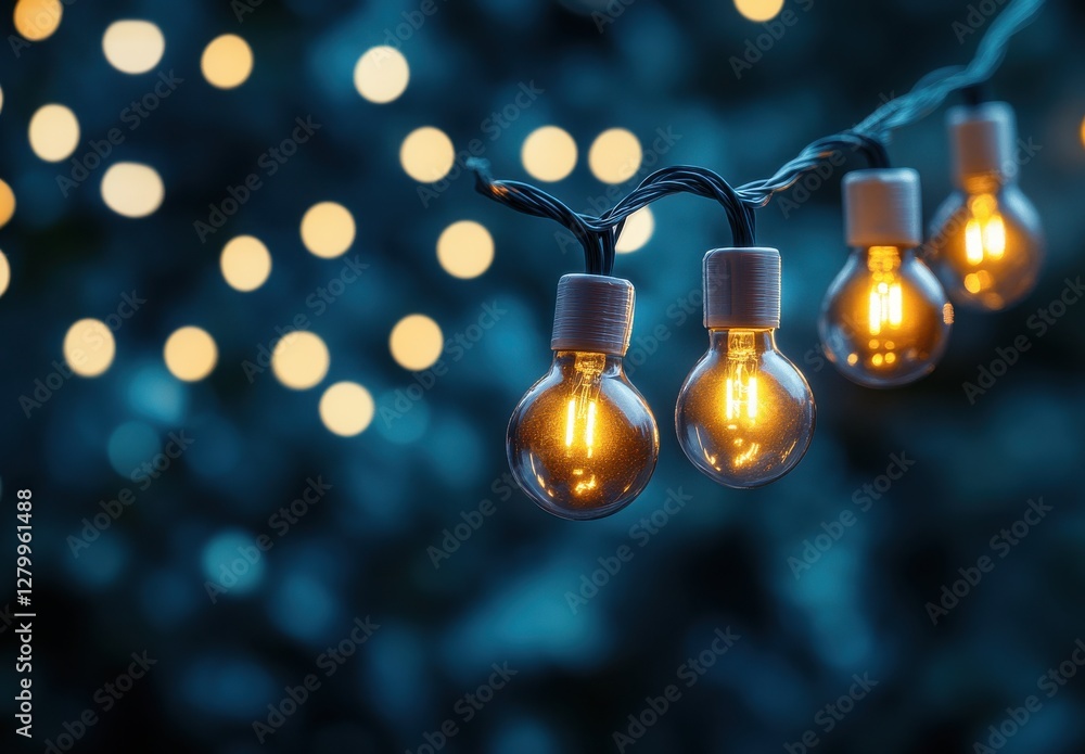 Aufkleber warm glowing string lights in soft focus with bokeh background at night creating a cozy and inviting