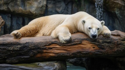 Polar Bear Resting on a Log