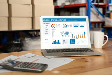 Computer software for website traffic analytics data on computer screen. Concept of SEO search engine optimization and customer targeting for online business snugly
