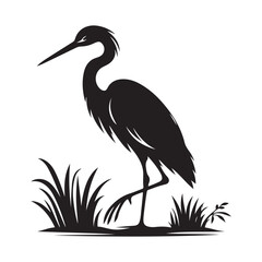 Fototapeta premium Egret Bird Silhouette Vector Illustration, Solid White Background.