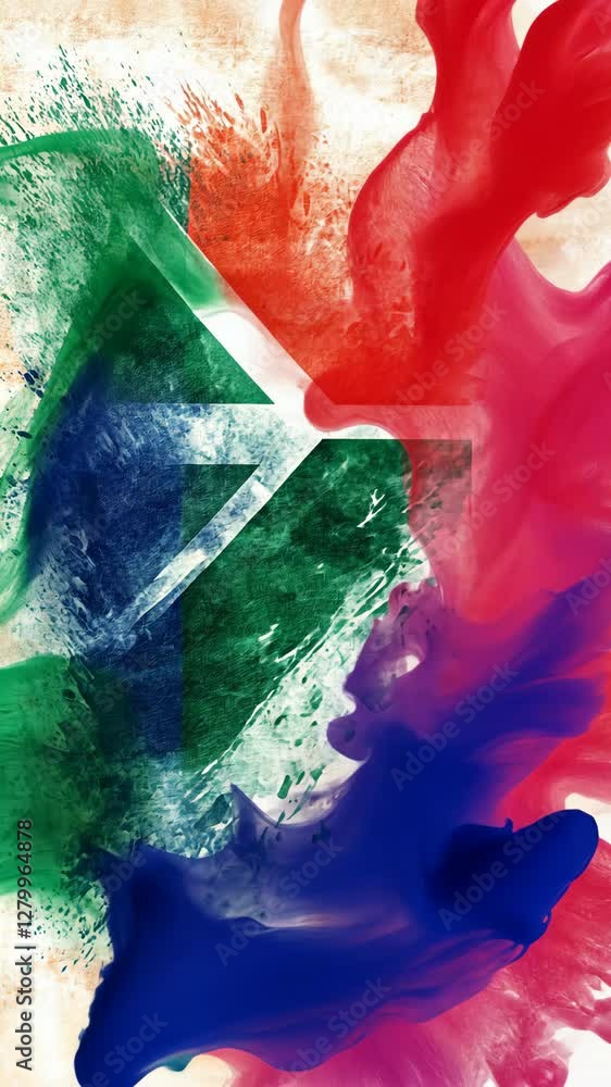 Poster colorful abstract composition featuring bold swirls and shapes inspired by artistic expression and c