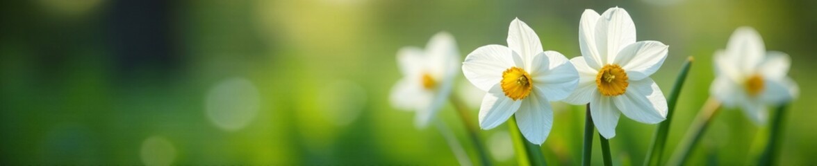 Obraz premium Selective focus on delicate white narcissus petals covered in dew, white, narcissus, petals