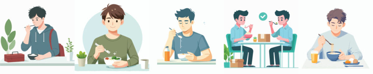 vector of young man eating