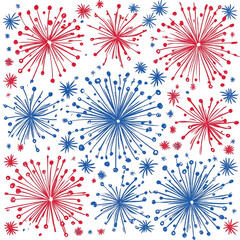 Vibrant Red and Blue Fireworks Patterns on a Dark Background