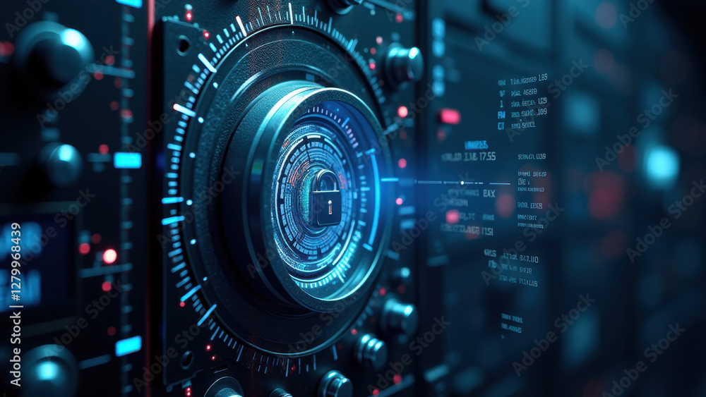 Poster cyber security digital lock system interface - cybersecurity and d.