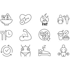 Weight loss icons set. Set of editable stroke icons.Set of Weight loss
