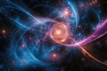 Obraz premium Cosmic swirl of blue, orange, and purple energy. Ideal for science fiction, fantasy, or abstract designs.