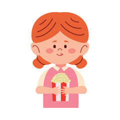 Student Eating Girl PopCorn Adorable Cartoon