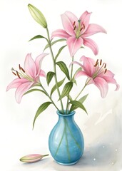 pink lily in a vaserooster white background