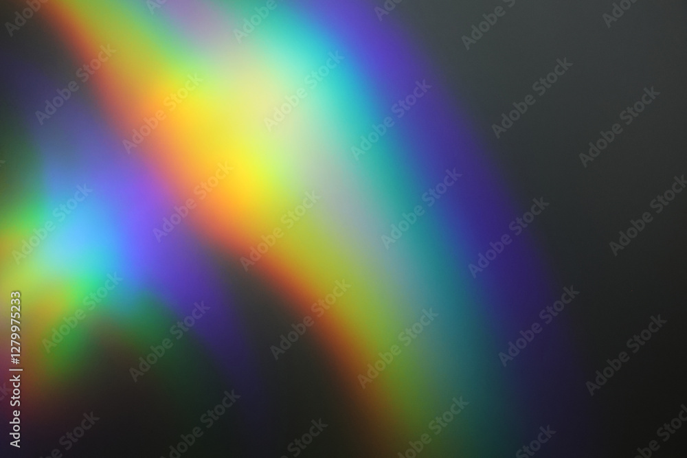 Poster light waves interference effect, color diffraction grating abstract background. iridescent blurred h