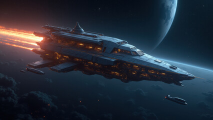 Fototapeta premium Futuristic Spaceship, Galaxy Travel - Sci-fi & Fantasy