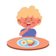 Student Eating Blond Boy Lunch Cartoon