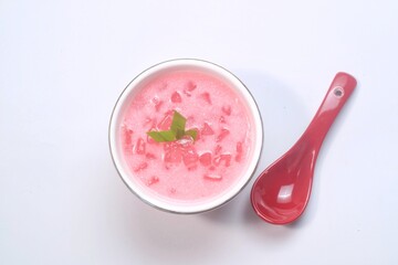 Es Biji Delima or Sago Pearl Ice made from sago for Traditional Dessert in Indonesia