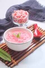 Es Biji Delima or Sago Pearl Ice made from sago for Traditional Dessert in Indonesia