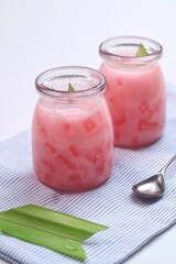 Es Biji Delima or Sago Pearl Ice made from sago for Traditional Dessert in Indonesia
