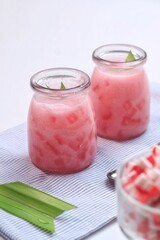 Es Biji Delima or Sago Pearl Ice made from sago for Traditional Dessert in Indonesia