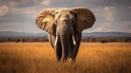 Obraz premium Majestic African Elephant in Golden Grassland