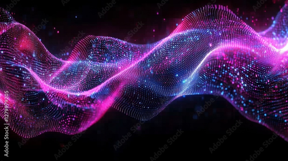 Aufkleber luminous particle flow abstract background showcasing vibrant magenta and cyan hues with dynamic mot