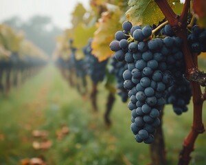 Naklejka premium serene vineyard landscape during harvest season, Generative AI