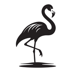 Flamingo Bird Silhouette Vector Illustration, Solid White Background.