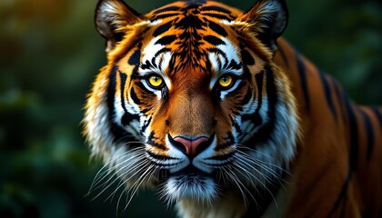 Majestic Tiger Portrait Close-up with Intense Yellow Eyes in Natural Habitat
