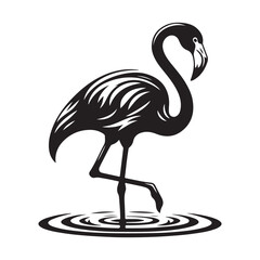 Flamingo Bird Silhouette Vector Illustration, Solid White Background.