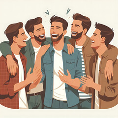 Friends Gathering: Diverse Characters Celebrating Joy and Camaraderie in Vibrant Modern Art Illustration