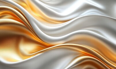 Obraz premium Golden and Silver Flowing Silk Waves, Generative AI