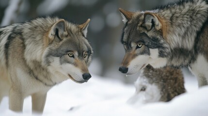 Fototapeta premium Two Grey Wolves in Snowy Winter Landscape